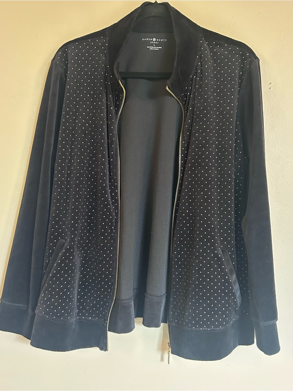 Karen Scott Black Velvet Zip Jacket with Studded Detail